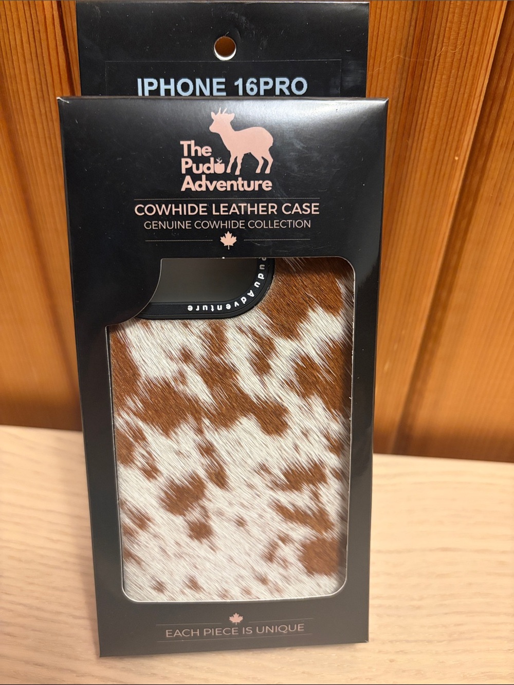 NWT iPhone 16 Pro Cowhide Leather Case - Brown & White